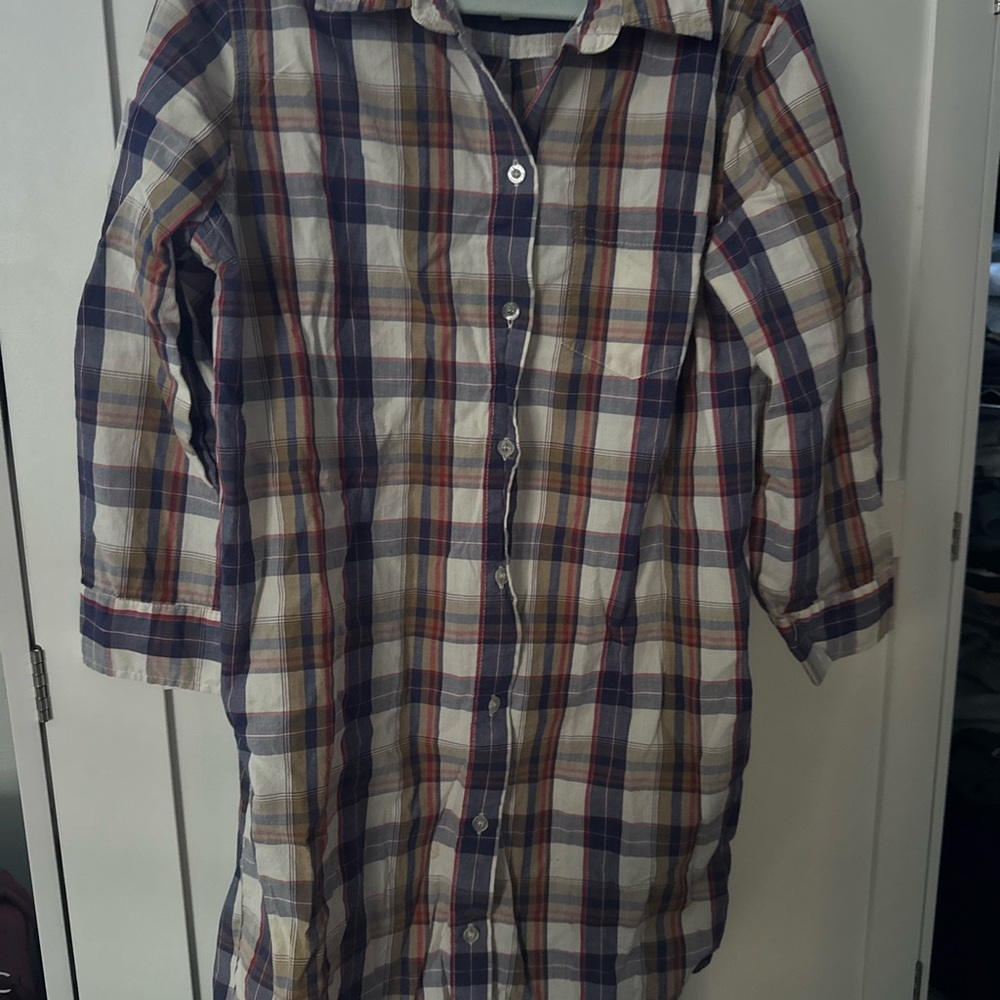 Sz S Plaid Long Sleeve collared Shirt Dress